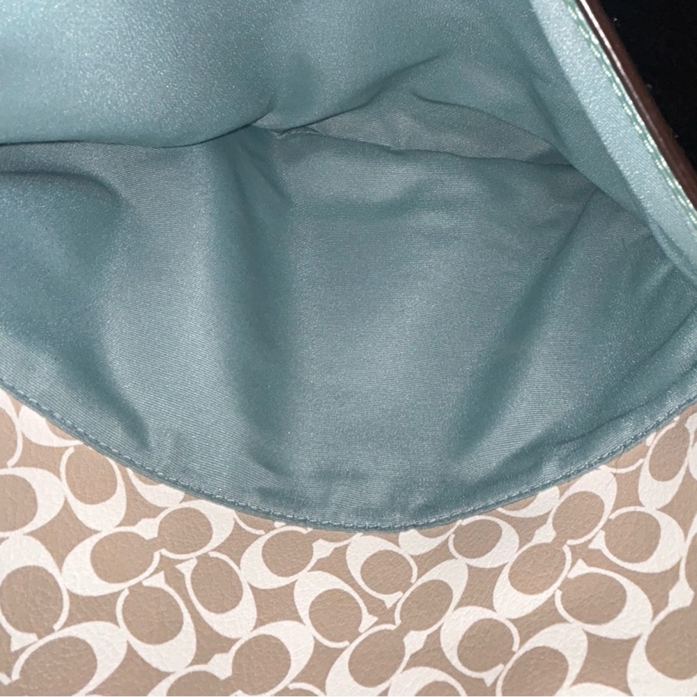 Coach Chelsea Tote Bag Heritage Stripe Signature Teal & Khaki Coated Canvas - Picture 6 of 9